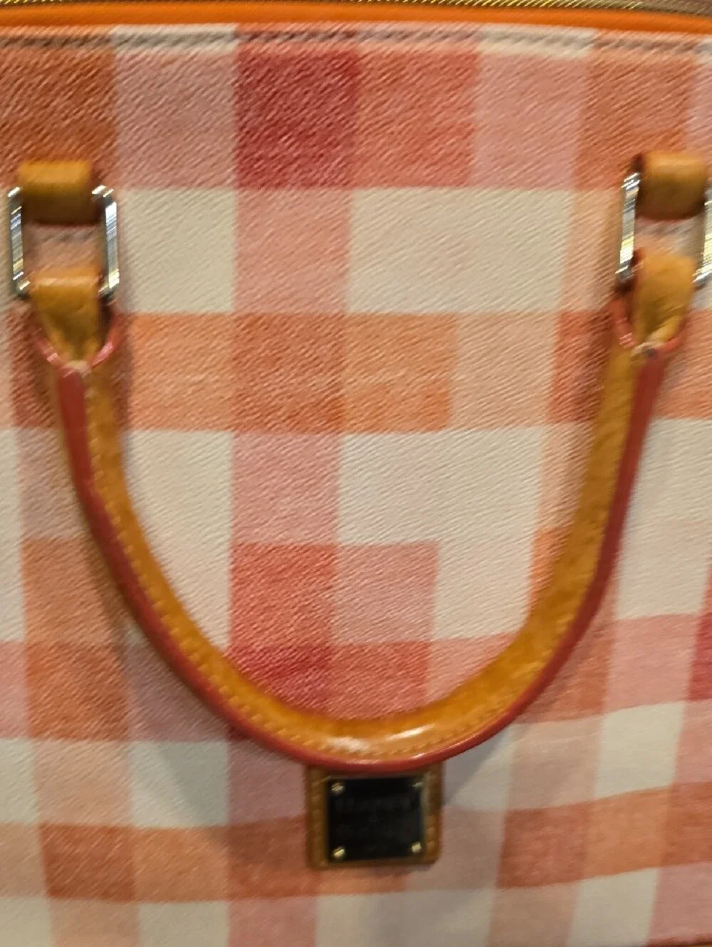 Dooney & Bourke Peach and Cream Plaid Satchel